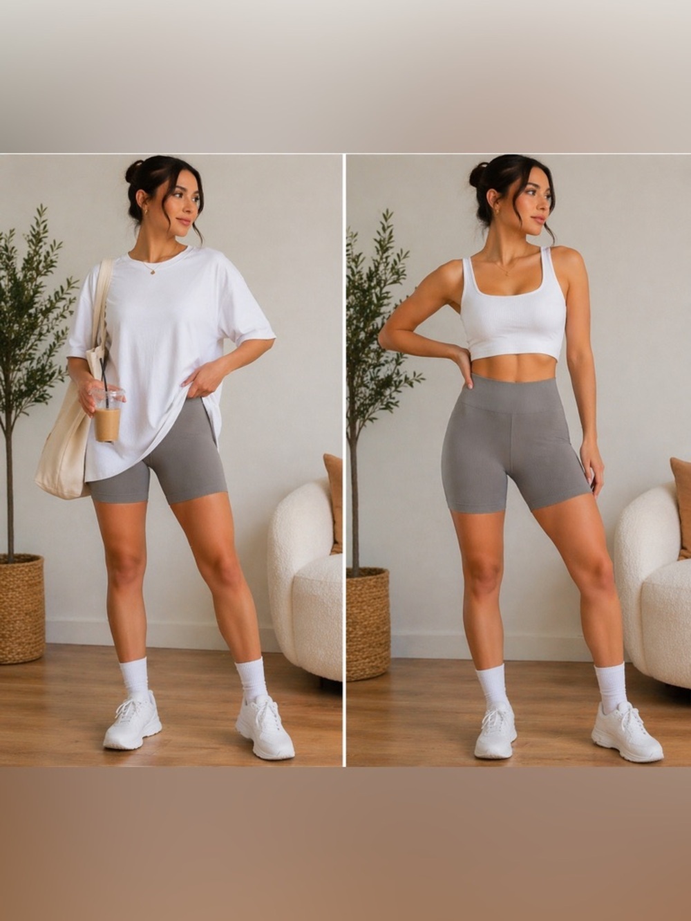 Ribbed Seamless Biker Shorts Taupe High Waist Sculpting Size medium